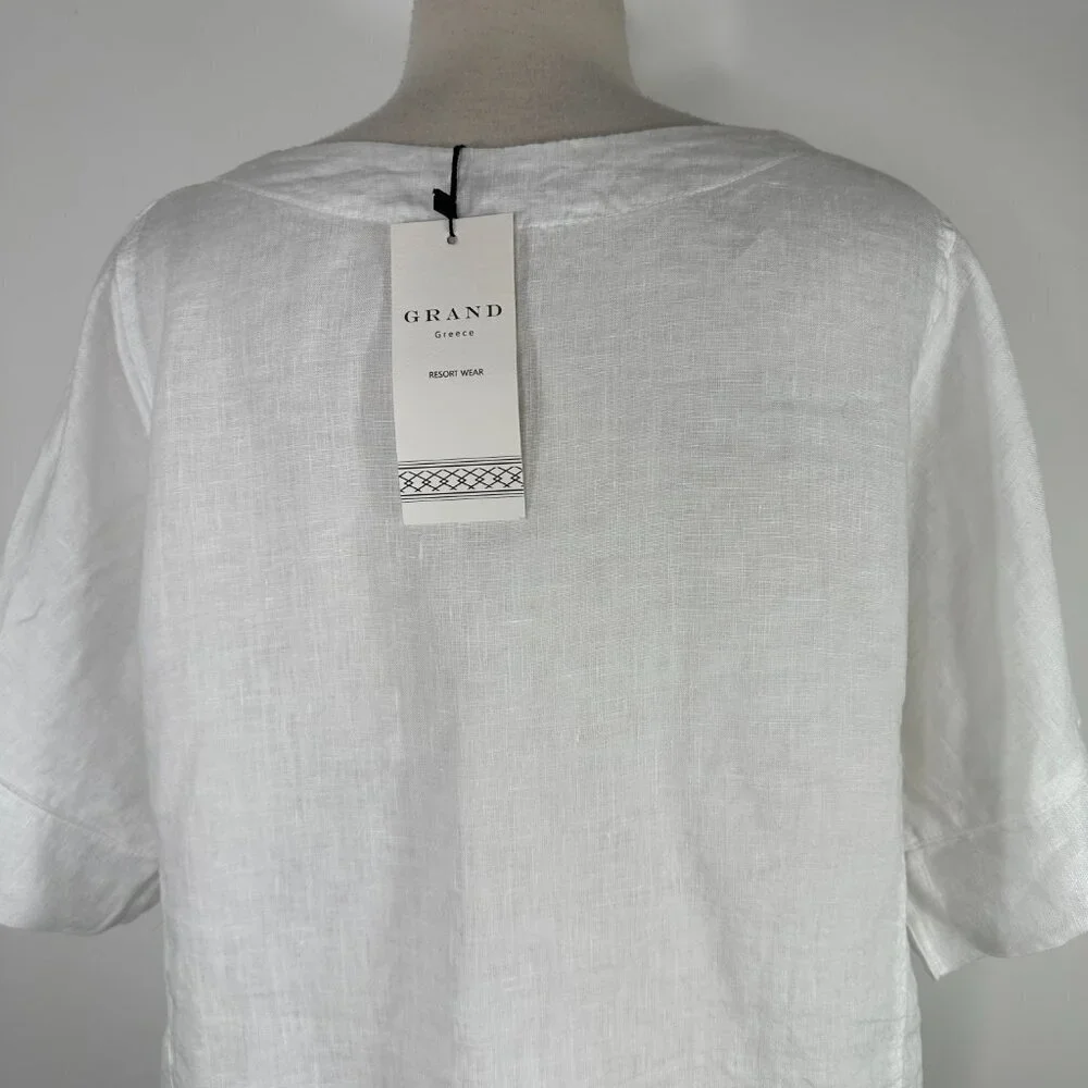 NWT Grand Greece Women’s M White 3/4 Sleeve 100% Linen Resort Wear Top Blouse - Picture 10 of 14